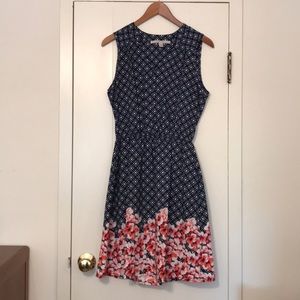 Navy Patterned Dress With Pink Florals
